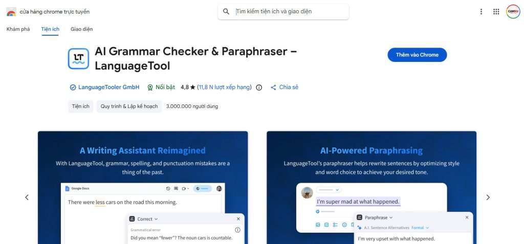Tiện ích mở rộng LanguageTool trên Chrome